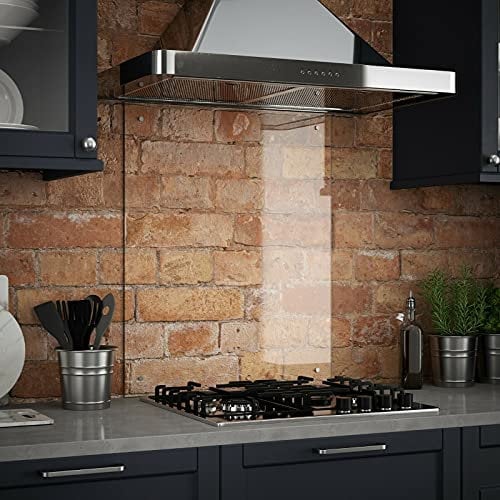 Waterstone Clear Glass Kitchen Splashback Splatter Screen Pre Drilled Holes Wall Hanging Fixings Included (70 x 90cm) - 7 Sizes