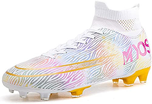 WOWEI Scarpe da Calcio Uomo Scarpe Sportive Tacchetti High Top Spikes Scarpe da Unisex Bambini Professionale all'aperto Scarpe da Calcetto Unisex Scarpe da Allenamento (Rosa Bianca, 40)