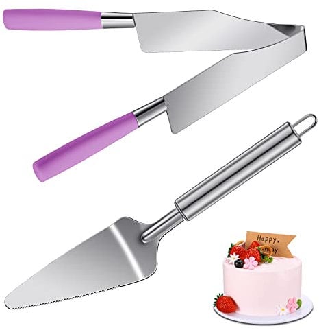 2 Pieces Cake Slicer Cutter Multi Function Stainless Steel Cake Spatula Stainless Steel Cake Server Set for Cakes Pie Desserts Pizza (Pink or Purple)