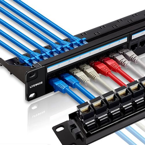 Lysymixs 24 Port RJ45 Cat6 Pass Through Patch Panel, 1U Rack Mount, Gold Plated Keystone, Compatible with Laptop, Desktop, Server, Router, Switch, IP Camera