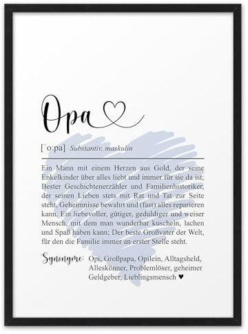 OPA MIT HERZ | ABOUKI Kunstdruck | Opa Bild Opa Schild Definition Opa Geschenk Opa Poster Geschenkidee Vatertag Weihnachten Geburt Taufe Grossvater| DIN A4 ohne Rahmen