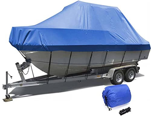 YILEFU Premium Boot Persenning,Bootsabdeckung 210D Wasserdichtes Und Reißfestes Oxford-Tuch Staubschutz Bootsplane Schützen Sie Das Boot Vor Beschädigung,Blue-14-16FT