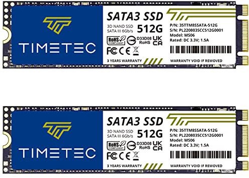 Timetec 512GBx2 (Paquete de 2) SSD 3D NAND TLC SATA III 6Gb/s M.2 2280 NGFF 256TBW Velocidad de Lectura hasta 550MB/s SLC Caché Aumento del Rendimiento Unidad de Estado sólido Interna