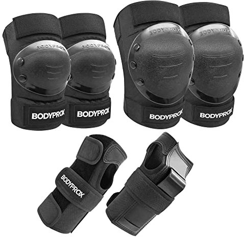 BODYPROX Knieschoner Ellenbogenschoner Handgelenkschützer Set für Skateboarden, Roller Derby, BMX-Fahren und Inlineskaten (L)