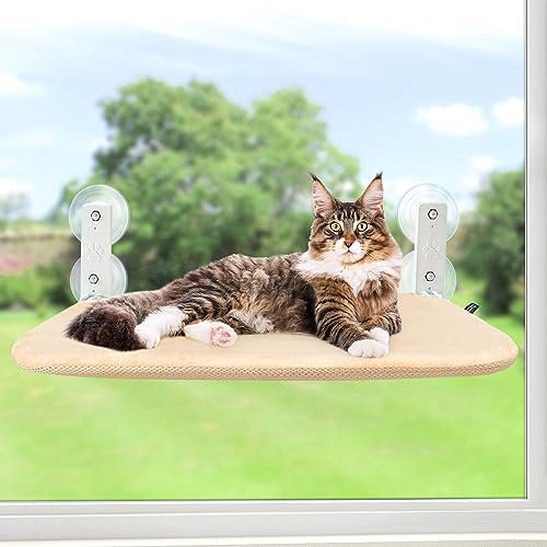GUUSII HOME Fensterliege für Katzen Hängematte Fensterplätze Katzenbett Fenster Faltbare Katzenhängematte Fensterhängematte Katzenliege Katzenhängebett mit Starken Saugnäpfen(Beige,M)