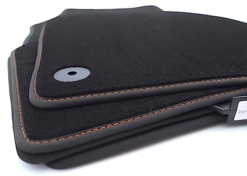Fußmatten passgenau für Cupra Born & VZ (edle Ziernaht Braun) Velours Premium Matten in Original Qualität Automatten Set Schwarz 4-teilig Wetterfest Antirutsch - Schmucknaht