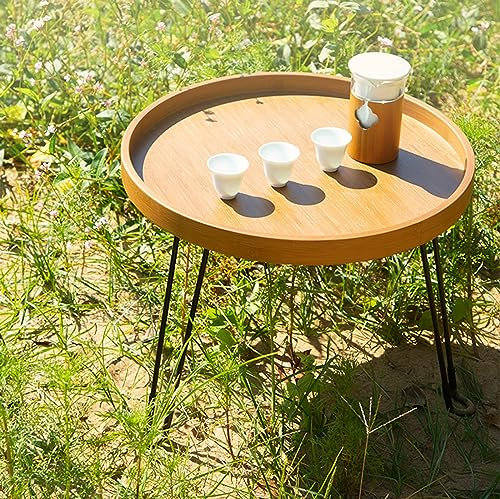 Table Ronde Pliable Pour L'intérieur Ou L'extérieur, 45x36cm, 61x45cm, Table D'appoint En Bambou, Table Basse, 3 Pieds En Fer, Peu Encombrante, Pour Jardin, Patio, Salon, Camping ( Size : 45x36cm )