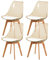 H.J WeDoo Pack de 4 Sillas de Comedor Escandinavas Probadas SGS, 4 Sillas de Cocina con Patas de Haya, Respaldo Transparente Marrón y Cojín de Asiento de Cuero PU Blanco