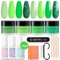 Aokitec 15 Stück Dipping Powder Nails Set, Grün Glitzer Dipping Powder mit Dip Liquid Base Activator Top Gel Dip Acryl Nagelset für Anfänger French Nails Nägel Selber Machen Geschenke für Frauen