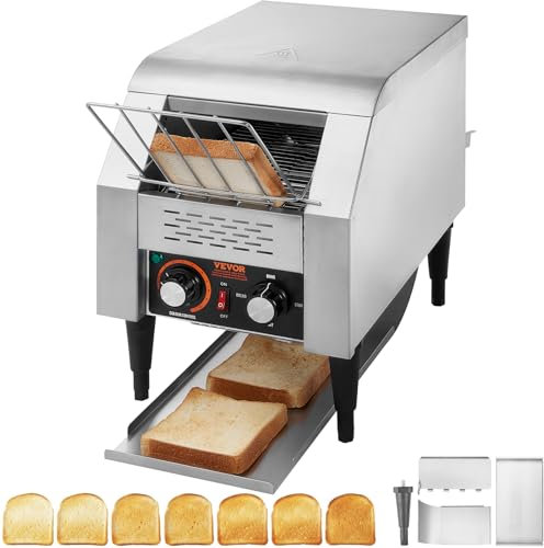 VEVOR Tostadora Transportadora Comercial 150 Rebanadas por Hora Tostadora de Acero Inoxidable 1300W 7 Configuraciones de Velocidad con Bandeja para Migas Bollos Hamburguesa Panadería Restaurante Hotel