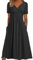 robe ete femme mi longue fluide grande taille robe robe femme chic et elegant soiree mariage invité uni robe vintage femme trapeze cocktail col v robe business femme manche courte (Black, XL)