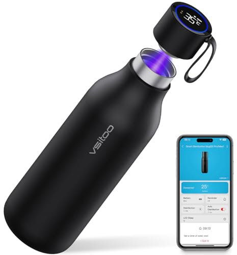 VSITOO 33oz Smart Self Cleaning Water Bottle，Insulated Water Bottle with Stainless Steel, BPA-Free, AI Self-Clean, 30-Day Battery, Magnetic Charging for Travel, Gym or Office, Black