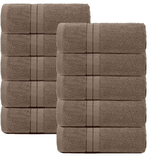 Brentfords Bathroom Towels Light Brown, Ultra Soft Feel Hand Towels 100% Cotton Highly Absorbent Hand Towels for Kitchen First Home Essentials Towel Pack, 10 Piece