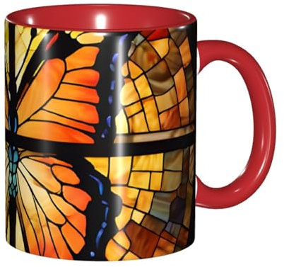 UUYHHGB Ceramic Mug 11 Oz Classic Colored Fun Printed Stylish Coffee Mugs with Gift-Box Packaging for Home Office Decor, Microwave Safe, Orange Butterfly