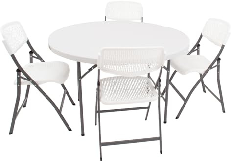 TRUTZHOLM Campingset Klapptisch rund Ø 120 cm mit 4 Klappstühlen in weiß aus Kunststoff/Stahl Reisetisch mit Tragegriff