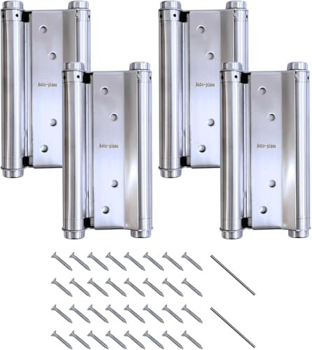 Two Pairs 6'' Cafe Saloon Door Hinges Double Action Spring Hinge Stainless Steel Self-Closing 150mm (Silver)