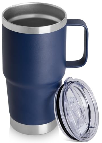 HASLE OUTFITTERS 20oz Tumbler with Lid, Stainless Steel Tumbler with Handle, Metal Insulated Travel Coffee Mug with Handle, Double Wall Vacuum Spill Proof Tumbler Cup, Navy 1 Pack