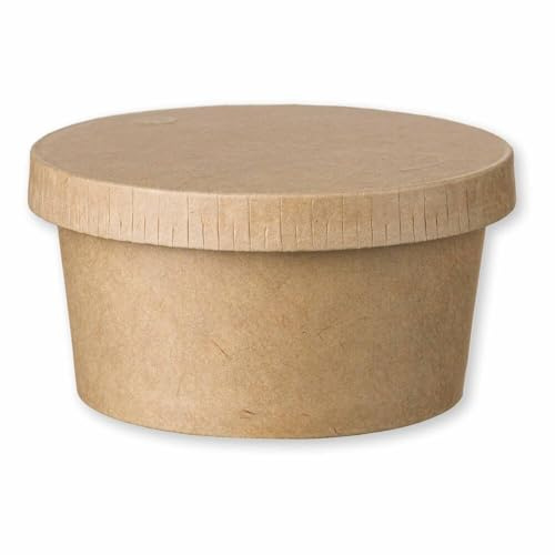 VEPATIM 100 Eisbecher Feinkostbecher aus Kraftpapier FSC® rund 140ml braun mit Deckel