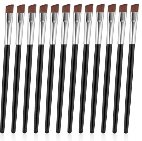 Lot de 12 pinceaux inclinés pour eyeliner - Pinceau biseauté de précision pour fard à paupières - Pinceau de plastification pour maquillage professionnel