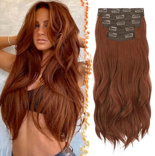 BARSDAR Clip in Extensions 50cm 5PCs Wellige Clip in Haarverlängerungen Auburn für Frauen Natürliches Hair Extensions Synthetisches Haarteil Haarextension - Mittel Auburn