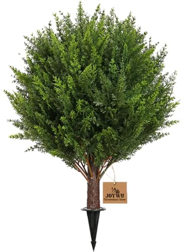JOYWU Artificial Cedar Topiary Ball Trees for Outdoors, 60cm UV Resistant Lifelike Faux Cypress Plants with Ground Spike, Large Fake Evergreen Shrubs Bushes for Porch Front Garden Home Decor (1 Pcs)