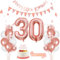 30th Birthday Decorations for Women, Rose Gold White Balloons Decoration, Happy 30th Birthday Banner, Number 30 Foil Balloon, Sash, Cake Topper for 30 Party Decor