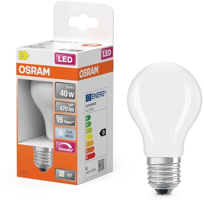 Osram LED Superstar Classic A 40 Filament DIM 4000 K 3,4 W | LED Superstar Classic A 40 Filament DIM, LED Lamps, Weiß, 60 mm dia, 15000 h, 1-Pack