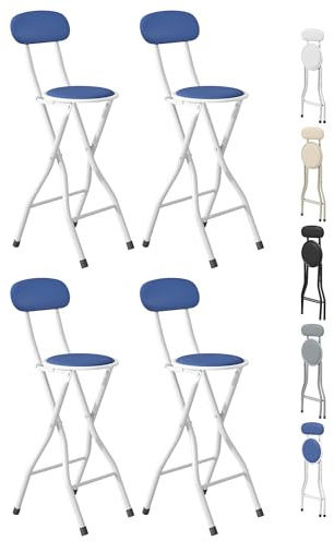 mcc direct Folding Bar Stools Set of 4, Breakfast Barstool Kitchen Restaurant Seating, Faux Leather Foldable Chairs with Metal Frame, Padded High Chairs(Blue)