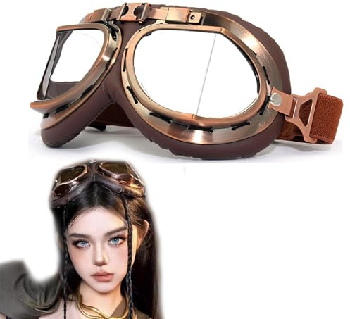 Vintage Motorradbrille, Steampunk Brille, Motocross Racer Sport Helm Sonnenbrille, Vintage Racer Helm Sonnenbrille, altmodische Pilotenbrille für Cruiser, Roller, Motocross Racer Sport