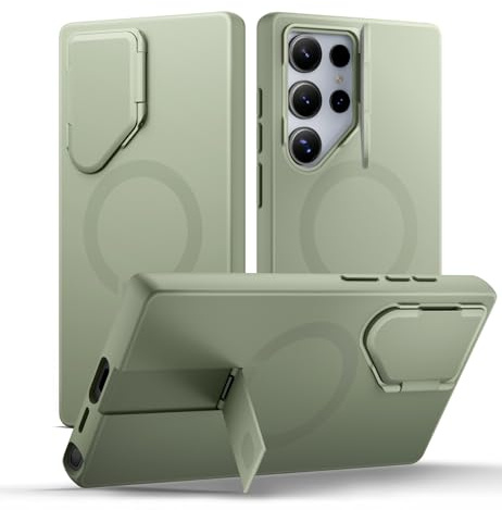 SURITCH Magnetic Case Compatible with Samsung Galaxy S24 Ultra with Camera Cover & Adjustable Metal Kickstand Shockproof Bumper Case Slim Protective Cover for Galaxy S24 Ultra 5G-Sage Green