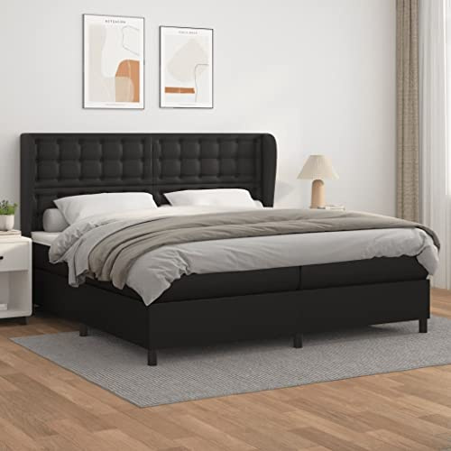 QJBSAVVA Boxspringbett Schwarz 200x200 cm Kunstleder massiv mit Taschenfederkernmatratze Höhenverstellbares Kopfteil Luxus Doppelbett für Schlafzimmer und Gästezimmer