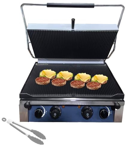 Pnpaea Piastra Panini Elettrica Professionale Doppia Rigata Liscia,Piastra Tostapane da 3000 W Doppia Piastra Elettrica per Panini in Acciaio Inox GasHeating