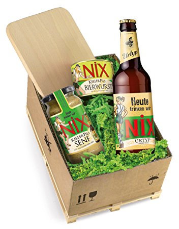 Bull & Bear Geschenkbox Mini Palette 'NiX zum Vespern' mit 0,33l NiX Bier, 200g Bierwurst und 200ml Senf, Partygeschenk, Geschenkset für Männer