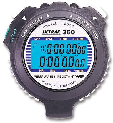 ULTRAK 360 Stopwatch – Dual Split Memory Timer, Electro-Luminescent Display, Water-Resistant Sports Watch, Calendar and Alarm Timepiece, Coach's Training Tool