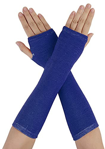 sourcing map Damen Acrylic Elastisch Fingerlos Daumenloch Ärmelschoner Armstulpen Blau de
