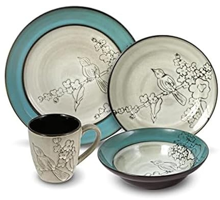Gourmet Basics 5106334 Song Bird Vajilla de gres, verde, gris