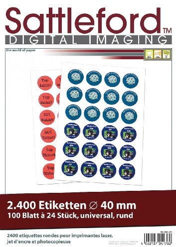 Sattleford Flaschenetiketten: 2400 Etiketten rund 40 mm für Laser/Inkjet (Etiketten Papier für Drucker, Klebeetiketten für Drucker, Druckerpapier)