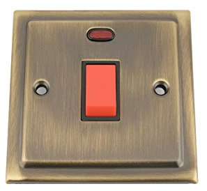 Cooker Oven Switch w/Neon Indicator 45 Amp - Victorian - Antique Brass