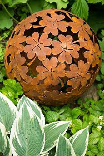 KUHEIGA Dekokugel, Rost Ø 35cm Blume Deko-Kugel Gartenkugel Edelrost Kugel