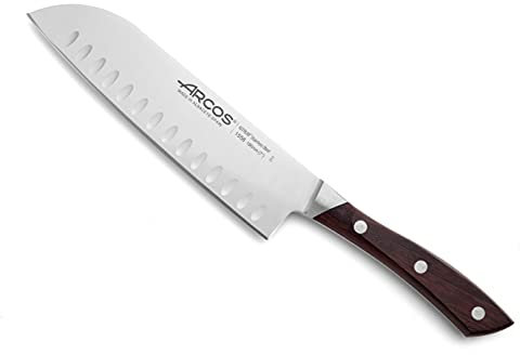 Arcos Couteau Santoku Forgé en Acier Inoxydable 180 mm – Couteau de Cuisine Professionnel avec Poignée Ergonomique en Polyoxyméthylène POM et Bois de Rose – Série Natura