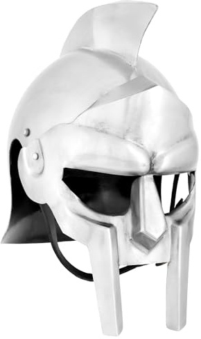 Battle-Merchant Gladiator Helm Maximus aus Stahl ohne Dornen | Authentischer Römischer Deko Helm, Dekorativ, für Reenactment, LARP & Fantasy Cosplay