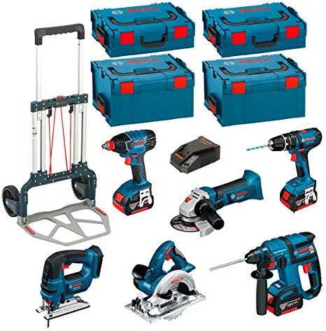 Bosch PSL6M3A: 10-teiliges Profi-Elektrowerkzeug-Set mit 18V Li-Ion Akku 4,0Ah, 2 L-Boxx 238, 136 und Caddy