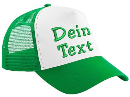 Nashville print factory Trucker Snapback Cap Bestickt mit Wunschtext Name Stickerei Wunschstickerei Mütze Basecap (Pure Green/White)
