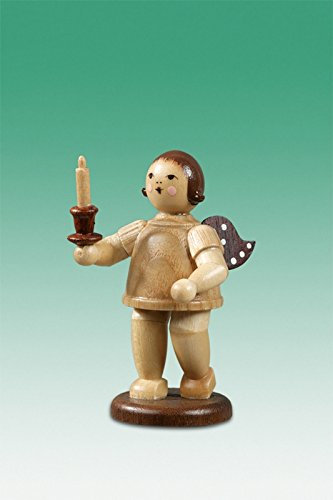 Rudolphs Schatzkiste Holzfigur Weihnachtsengel mit Kerze Natur ohne Krone Höhe 6,5cm NEU Holzengel Instrument Seiffen Erzgebirge Figur Dekoration Holzfiguren Weihnachten Fensterschmuck Spielzeug Deko