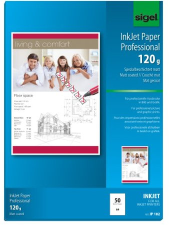 SIGEL IP182 InkJet Papier Professional, A4, 50 Blatt, spezialbeschichtet matt, weiß, 120 g