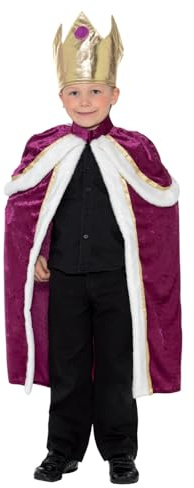 Smiffys Kiddy King/Queen Costume, Purple with Robe & Crown, Christmas Children's Fancy Dress, Child Dress Up Costumes