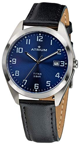 ATRIUM Herrenuhr Titan Lederband 5 bar mit Datum A14-15