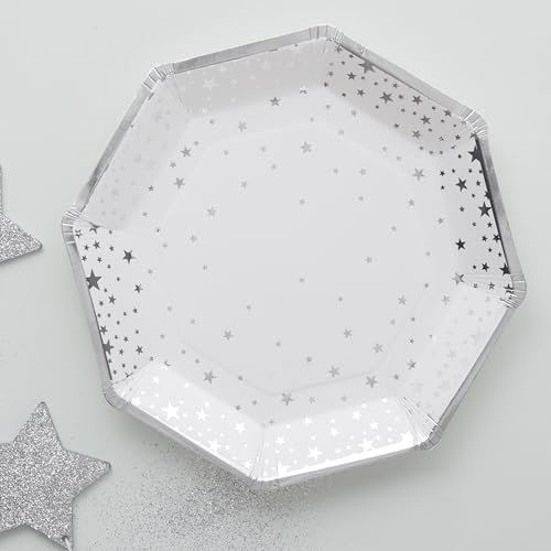 Ginger Ray Christmas Silver Foiled Star Paper Party Plates 8 Pack