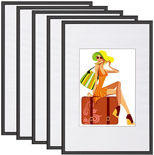 WOLTU Bilderrahmen DIN A4, 5er Set, Schwarz Collage Wanddeko, Fotorahmen mit Passepartout, 21x29,7 cm,mehrere bilder, Posterrahmen zum vertikalen oder horizontalen Aufhängen/Aufstellen