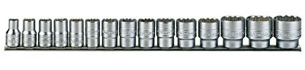 Teng Tools 15 Piece 1/2 Drive Metric Regular Socket Set Clip Rail 10-32mm M1215MM